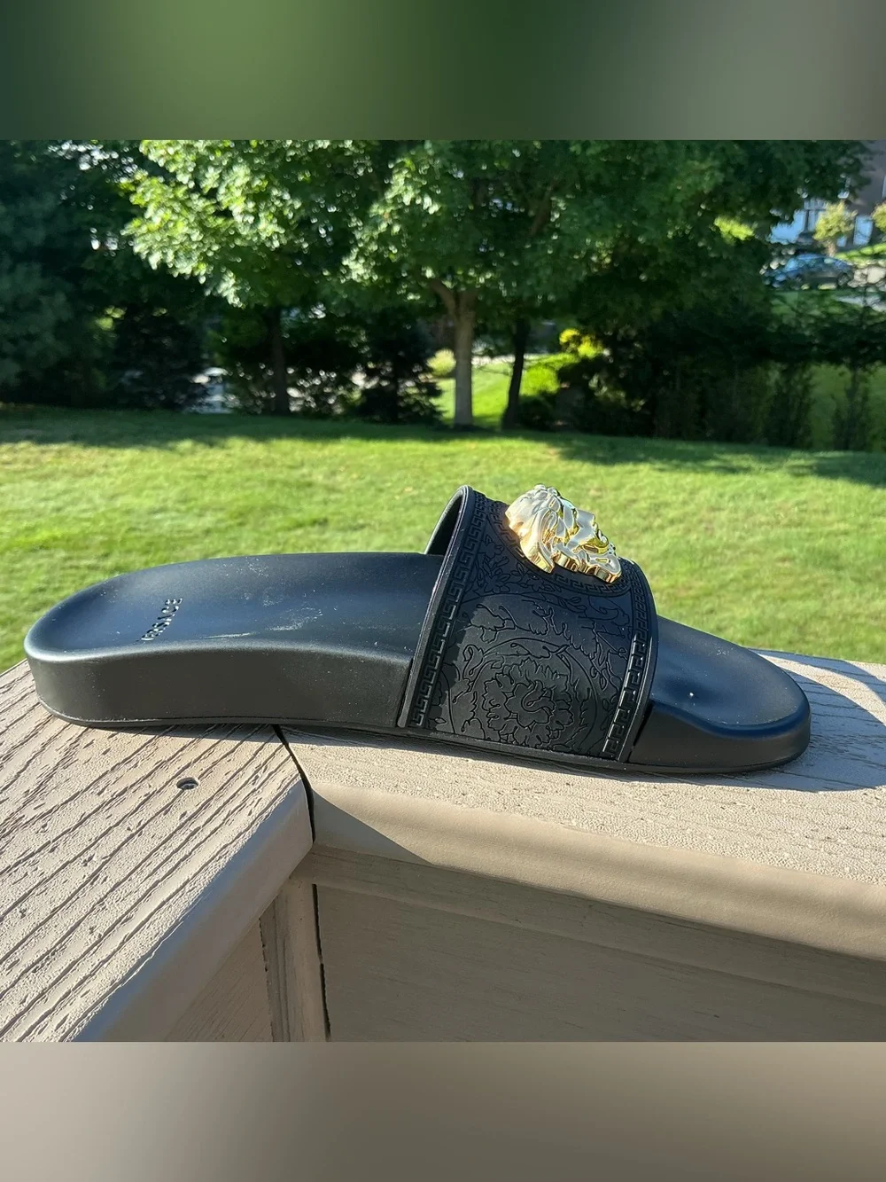 Versace Black Slides Gomma with Gold Medusa
